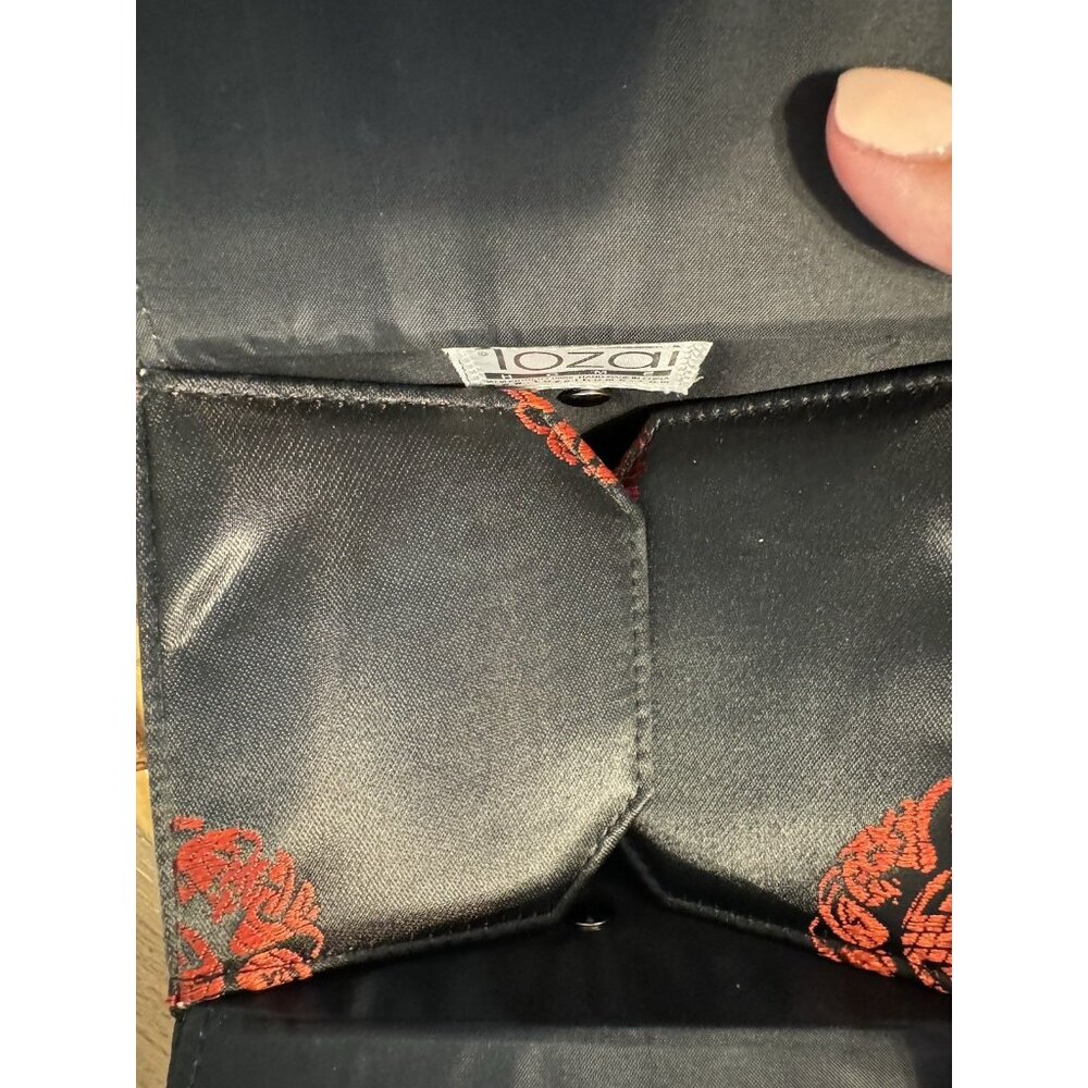 Vintage Tozai Chinese Takeout Box Purse Black & Red Satin-Bamboo Top Handle - Picture 11 of 12
